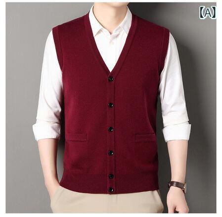 ニットカーディガン メンズ ウール混紡 厚手 秋冬 ベスト Vネック チェック柄 ビジネス 通勤 オフィス シニア 暖かい カジュアル