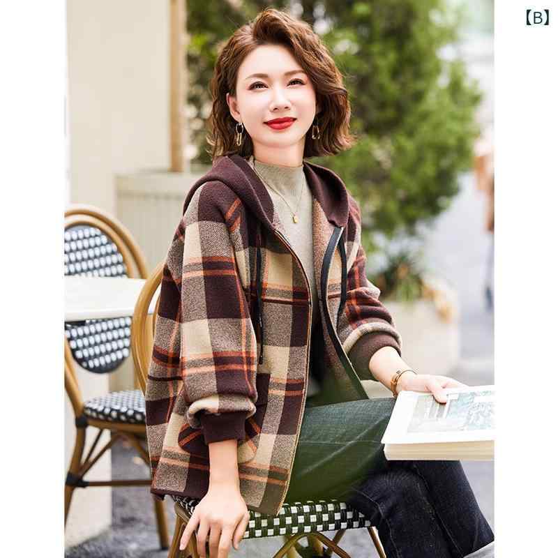 ニットジャケット ミセス レディース 上品 きれいめ カジュアル ポリエステル アウター 春秋 通勤 オフィス 羽織り ストライプ チェック柄 中高年女性用