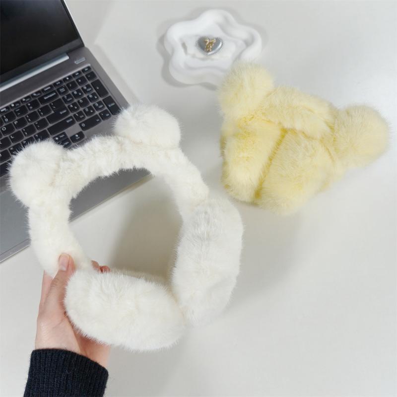 イヤーマフ レディース 女性用 防寒 あったか 厚手 冬 かわいい もこもこ ふわふわ ボア ミンク調 フェイクファー クマ耳 折りたたみ式 韓国風 アウトドア 普段使い 通学 サイクリング 耳当て(4.0)