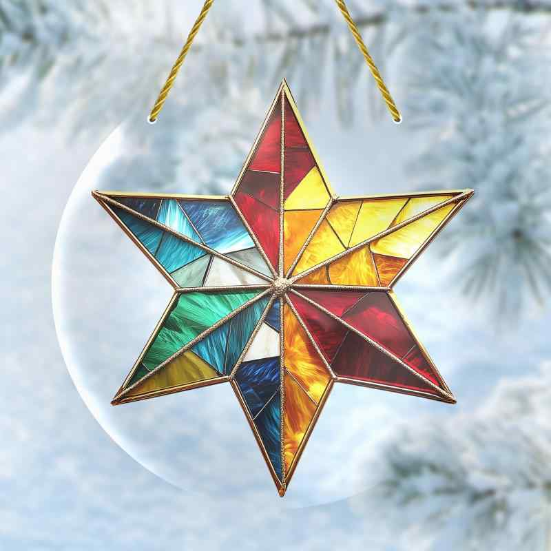 サンキャッチャー クリスマス スター型 ステンドグラス風 アクリル 壁掛け 吊り下げ 飾り オーナメント..
