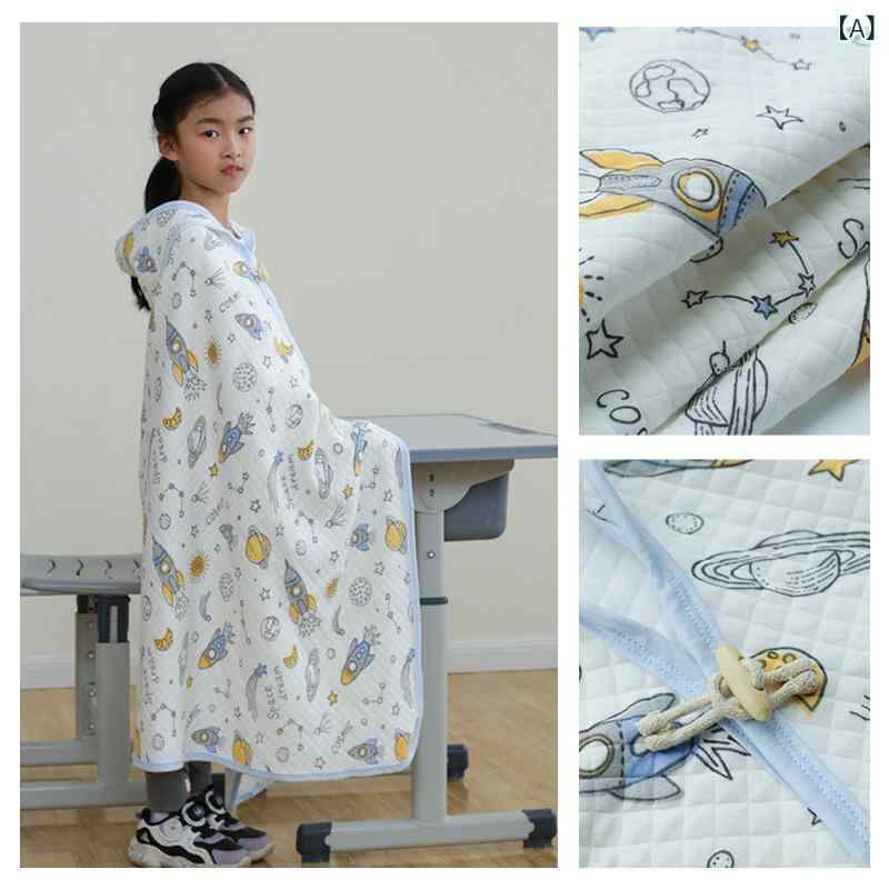 ブランケット キッズ 子供用 ベビー 小学生 フード付き ポンチョ ケープ お昼寝毛布 教室 学校 冷房対策 肩掛け 綿100% 四季兼用 90cm×140cm かわいい くま柄 宇宙旅行 うさぎ 潜水艦 恐竜 キャラクターデザイン
