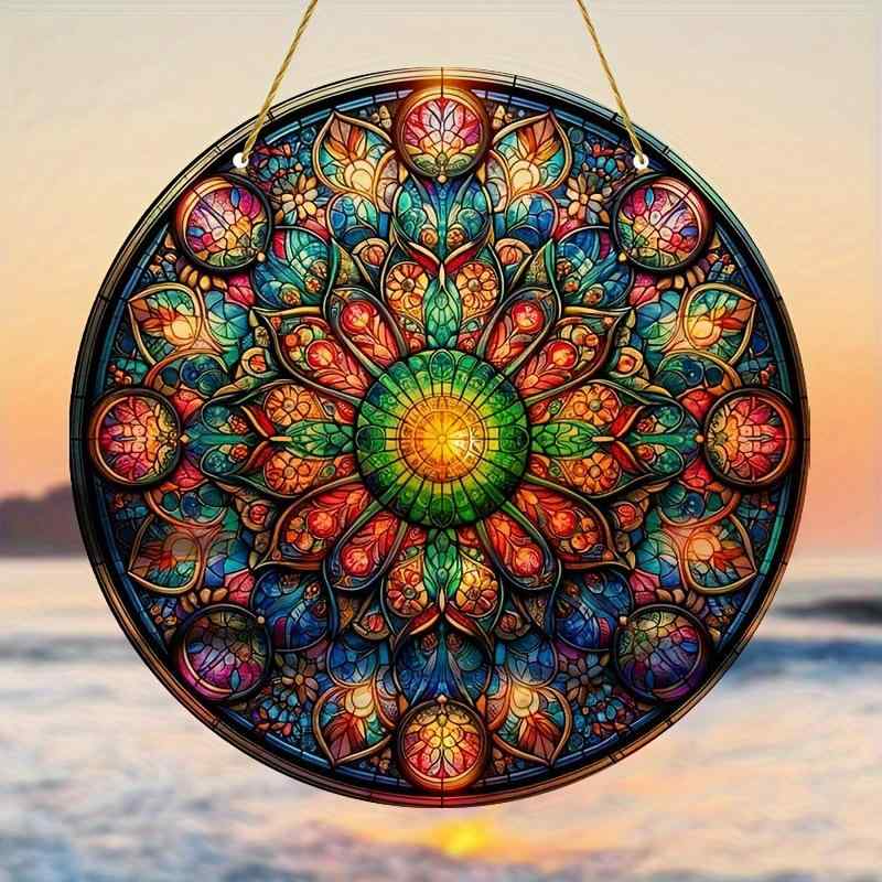 サンキャッチャー アクリル製 カラフル マンダラ模様 レトロ 円形 窓飾り 吊り下げ 太陽光を集める インテリア雑貨 玄関 リビング 癒しの空間 おしゃれ プレゼント ギフト(x2)