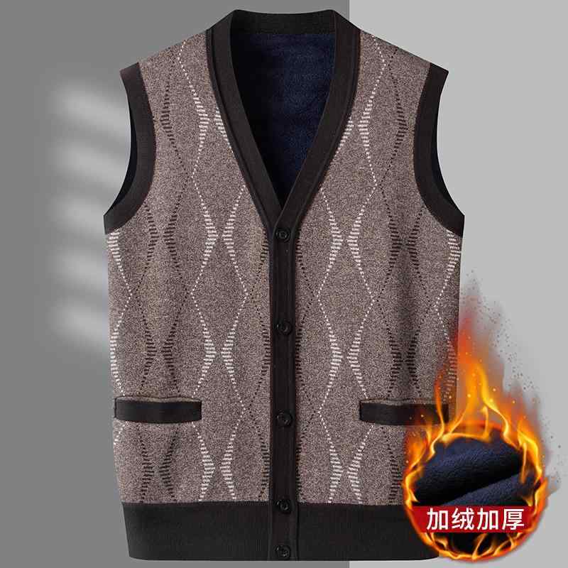 ニットベスト メンズ 秋冬 防寒 保温 暖かい スリム おしゃれ 前開き カーディガン ジレ ストライプ柄 インナー 重ね着(4.0)