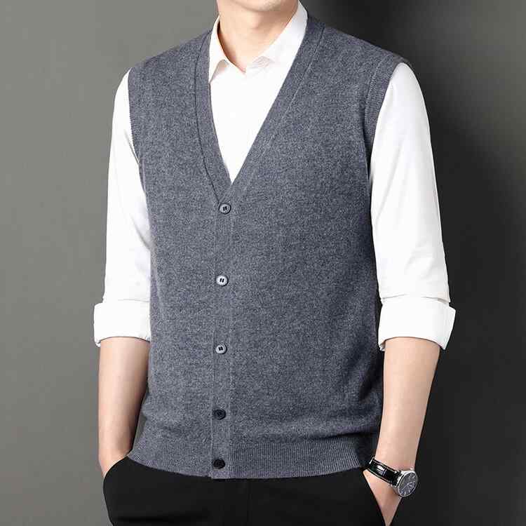 ニットベスト メンズ 色落ちしにくい ウール100% Vネック ノースリーブ ビジネス 通勤 オフィス 大人 きれいめ カジュアル 秋冬