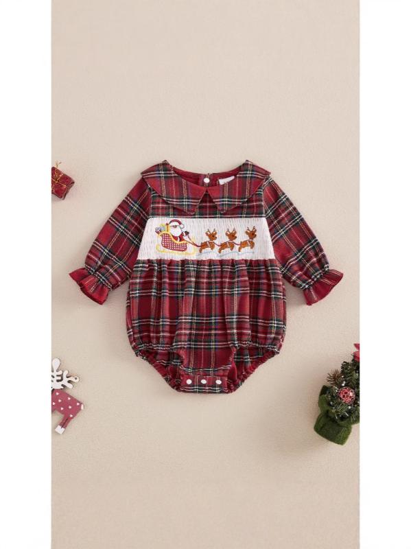 ロンパース ベビー 女の子 チェック柄 スカート風 長袖 綿混 秋冬 春 A類安全基準 かわいい スウィート おしゃれ