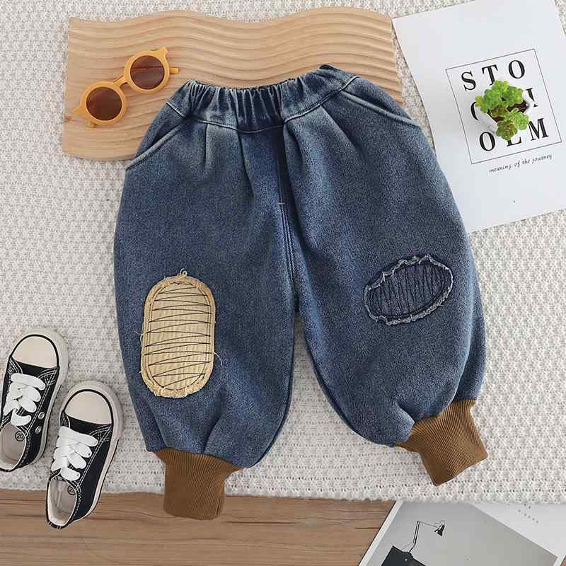デニムパンツ 男の子 キッズ ベビー 秋冬 厚手 あったか 防寒 裏起毛 裏ボア 裾絞り ジョガー カジュアル 普段着 綿混 長ズボン 柔らか ウエストゴム スカイブルー 幼児 1歳 2歳 3歳 80cm 90cm 100cm