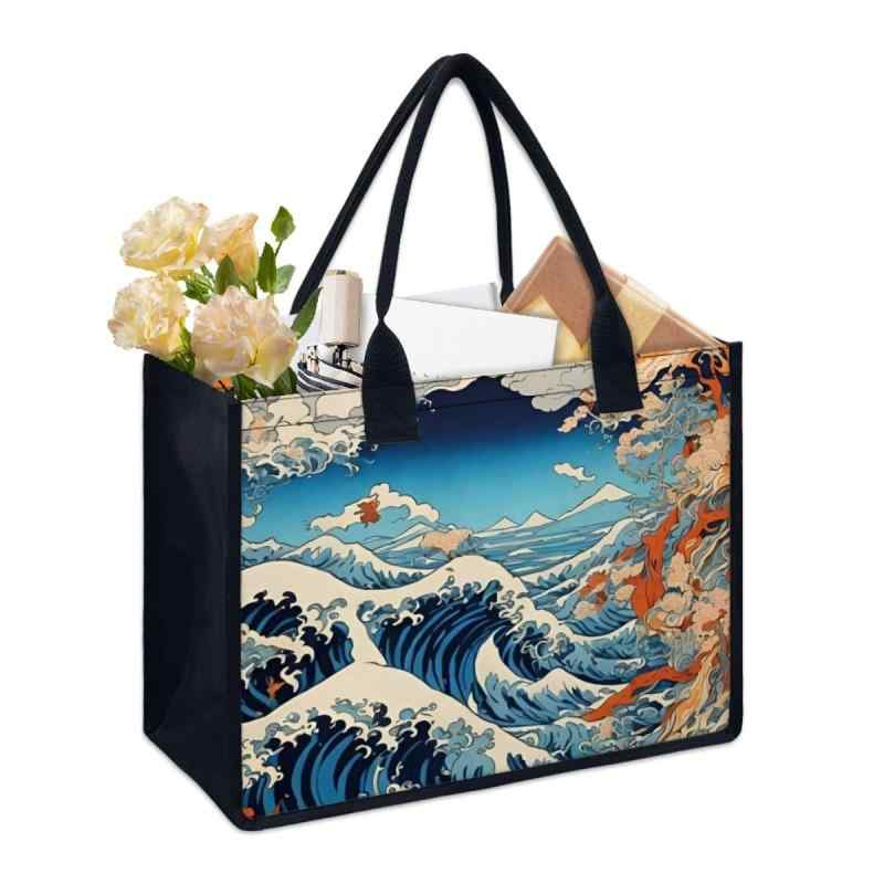 ・カラー展開: 浮世絵13、浮世絵17、浮世絵18、浮世絵19、浮世絵20・サイズ展開: フリーサイズ・スタイル: 欧米ヴィンテージ・バッグサイズ: 中型・柄: プリント・バッグ形状: 横型スクエア・開閉方式: オープン・硬さ: 軟らかめ・ショルダーストラップ: 2本・生産方法: 熱転写プリント