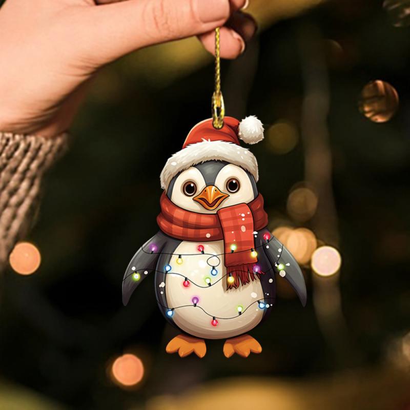 キーホルダー かわいい クリスマス サンタ帽 ペンギン アクリル製 軽量 シンプル おしゃれ 通勤 通学 ..