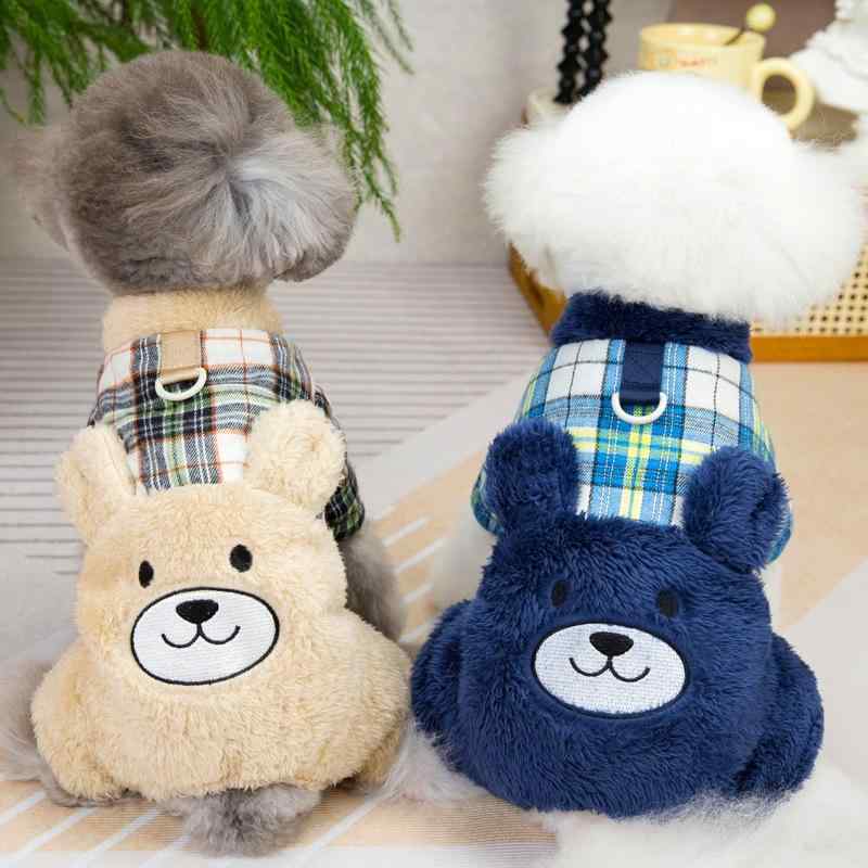 ドッグウェア 小型犬用 保温 防寒 厚手 中綿入り リード穴付き チェック柄 格子柄 秋冬 四足 カバーオ..