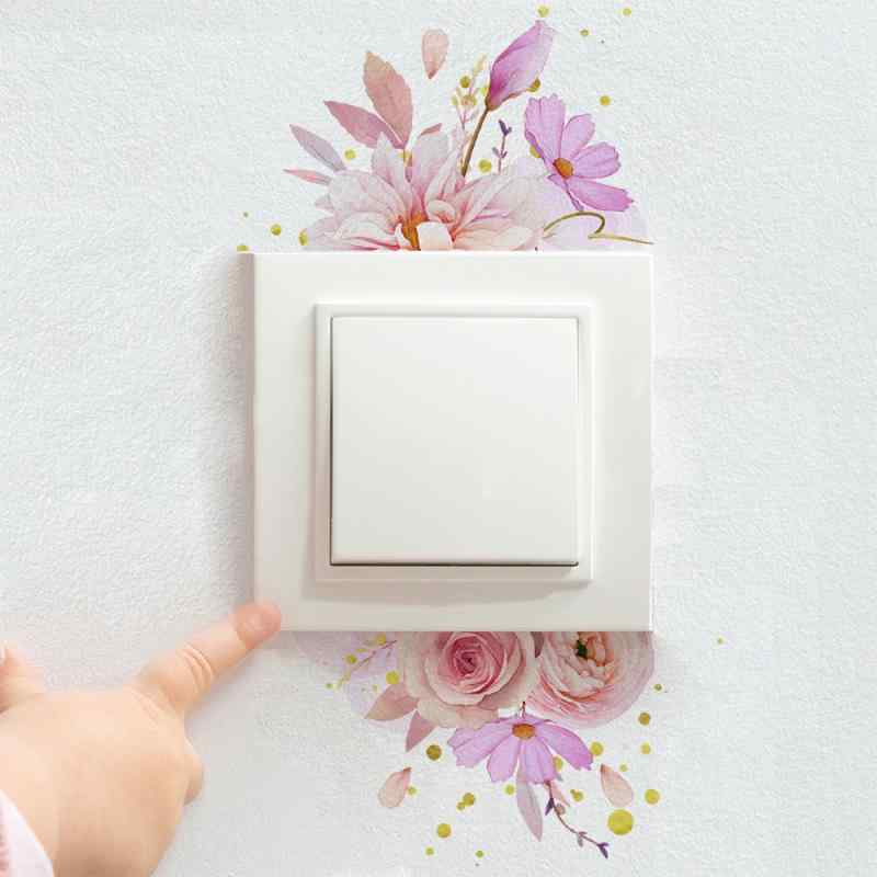 スイッチステッカー シンプル モダン おしゃれ デザイン ピンク 花柄 フラワー PVC製 防水 リビング 寝..