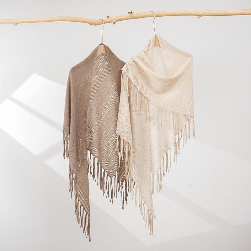 カシミヤ100% ショール レディース 防寒 保温 上質 高級感 柔らか 軽量 透かし編み フリンジ ニットストール 秋冬 おしゃれ 万能 オフィス 通勤 カジュアル デイリー