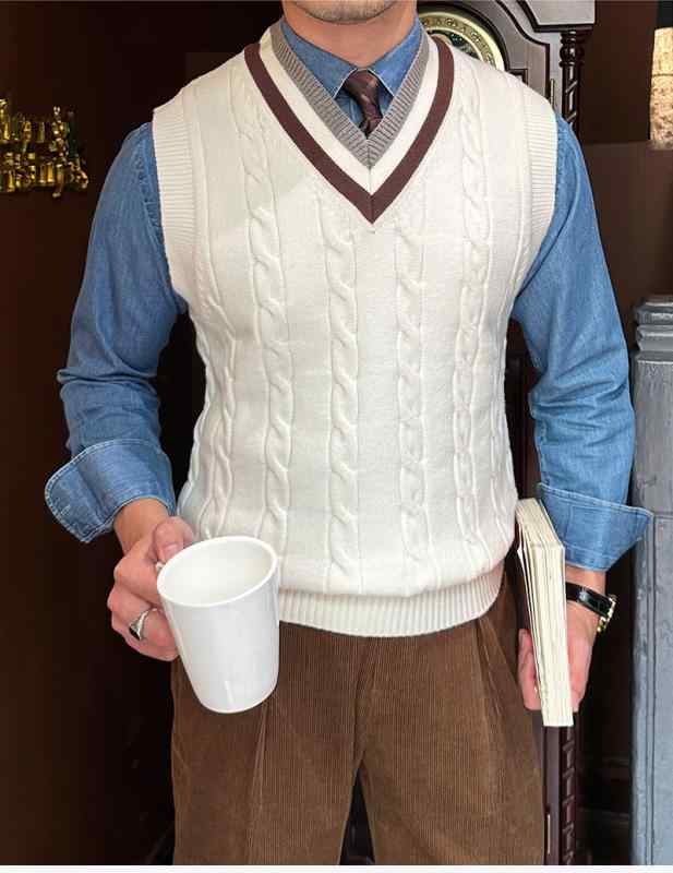ベスト メンズ 男性用 ウォッシャブル ラビットウール混 ニット ジレ アメリカン レトロ ヴィンテージ ゆったり Vネック 秋冬 トレンド おしゃれ 重ね着 カジュアル ルーズフィット オーバーサイズ