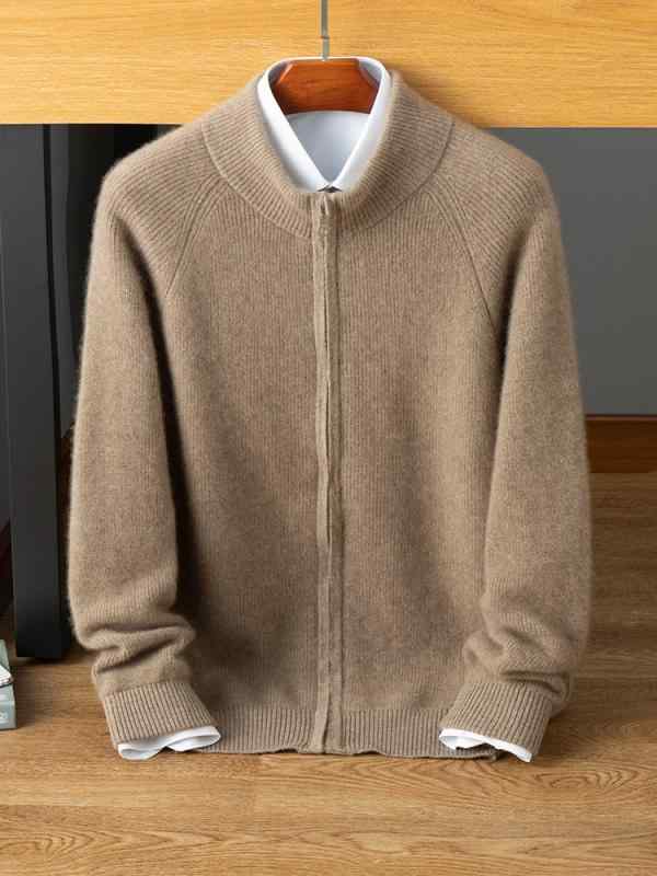 ニット メンズ カーディガン 秋冬 ハーフネック ジップアップ ゆったり 厚手 カジュアル 高級感 カシミヤ ウール混 大きいサイズ 無地 韓国風 トップス