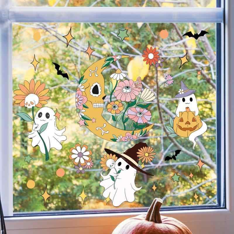 窓ガラス ステッカー 貼ってはがせる 静電気 防水 ハロウィン かわいい おばけ ゴースト カートゥーン デコレーション リビング キッチン 寝室 浴室 飾り シール PVC