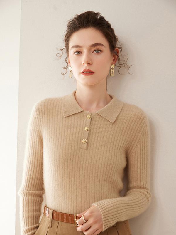樂天商城 - ニット レディース 女性用 秋冬 カシミヤ 暖かい 保温性 柔らかい 肌触り ふわふわ ポロ襟 長袖 プルオーバー スリム オフィス 通勤 カジュアル きれいめ 上品 無地 トップス インナー カットソー