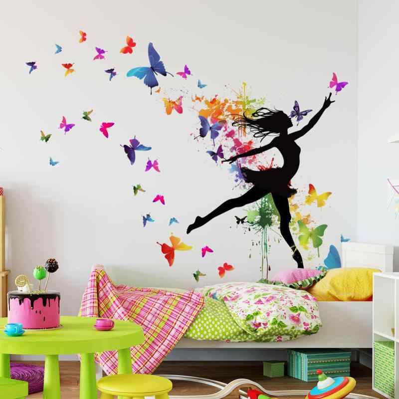 ウォールステッカー 女の子 ガールズ 蝶々 妖精 バタフライ エルフ ドリーミー ファンタジー かわいい おしゃれ 貼るだけ 剥がせる 粘着式 リビングルーム 寝室 子供部屋 背景 壁飾り デコレーション PVC素材 30x90cm 2枚セット