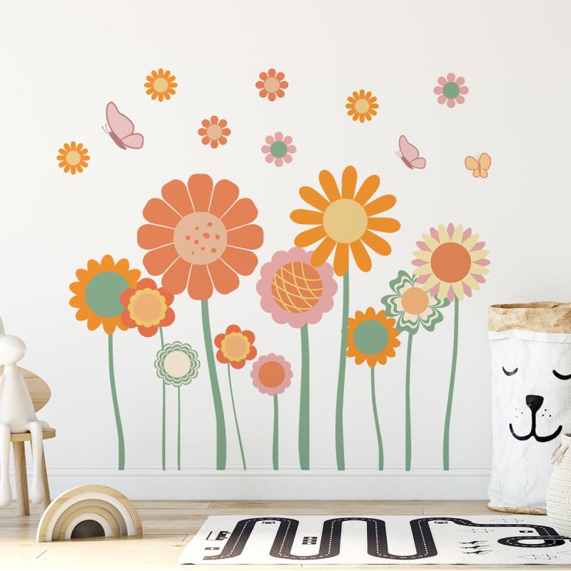 ウォールステッカー リビング 寝室 幼稚園 キッズルーム ボヘミアンスタイル 花柄 フラワー 飾り 装飾 壁紙 PVC素材 平面 模様替え 空間デザイン 2枚組
