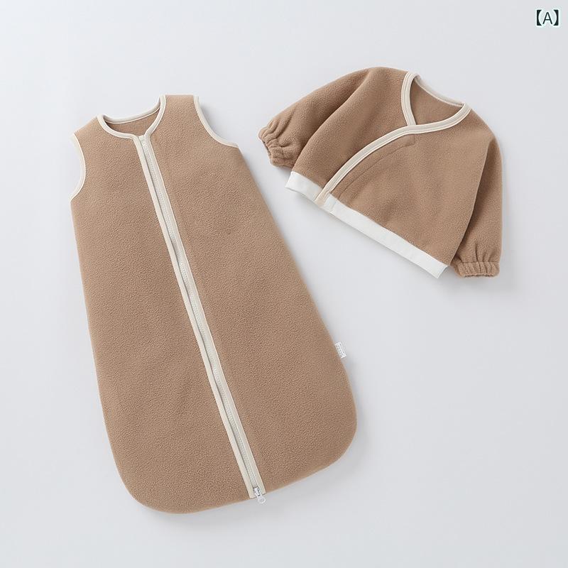 スリーパー 新生児 ベビー 乳幼児 0歳 1歳向け フリース 2点セット ベスト付き 厚手 防寒 保温 暖かい 寝冷え防止 蹴り出し防止 秋冬 無地 2