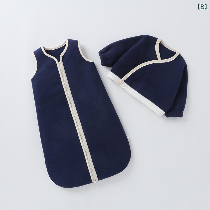 スリーパー 新生児 ベビー 乳幼児 0歳 1歳向け フリース 2点セット ベスト付き 厚手 防寒 保温 暖かい 寝冷え防止 蹴り出し防止 秋冬 無地 3