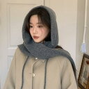 バラクラバ レディース 女性用 暖かい 防寒 保温 防風 首元保護 ネックウォーマー マフラー一体型 ドローストリング ウール 韓国風 かわいい ガーリー ロング丈 秋冬 シンプル カジュアル おしゃれ