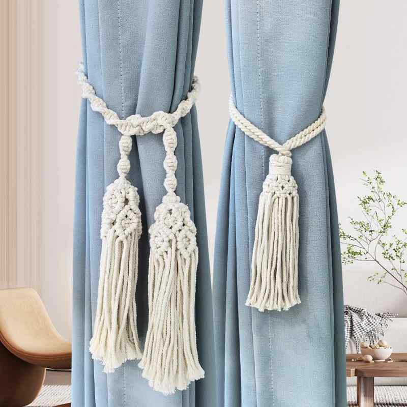 カーテンタッセル ボヘミアン 北欧スタイル ハンドメイド コットンロープ 綿素材 フリンジ 窓飾り カーテン留め 束ねる 民泊 ベランダ バルコニー リビング 寝室