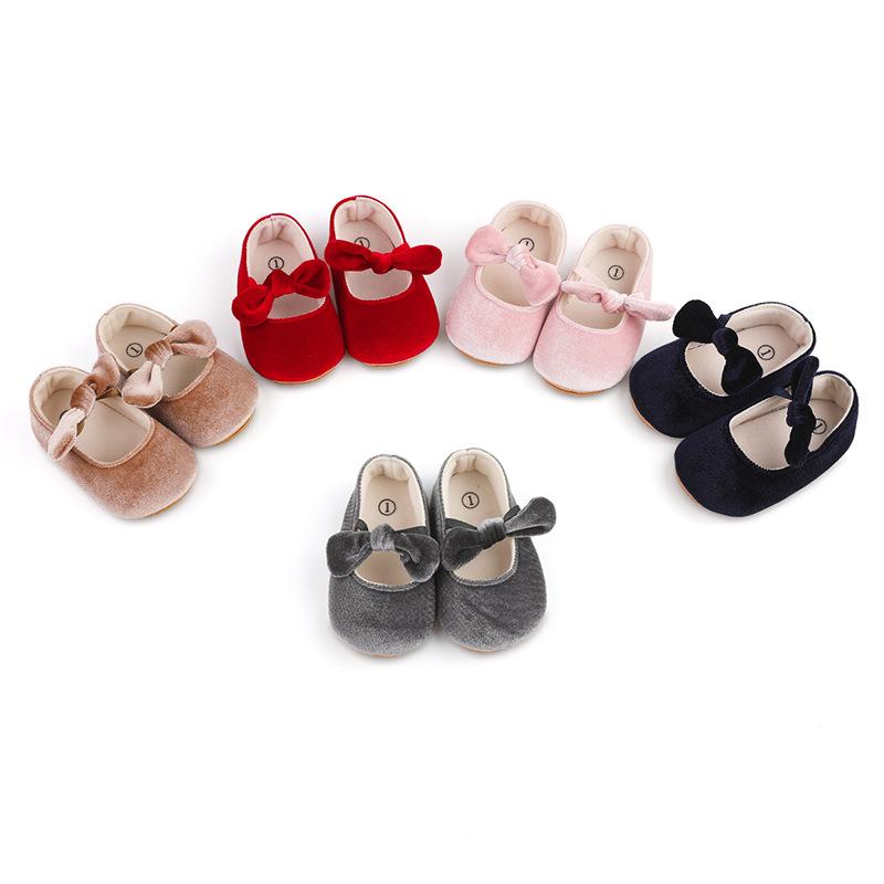 Baby Shoes - ベビーシューズ 女の子 プリンセスシューズ ベルベット リボン ソフトソール 通気性 耐摩耗性 ファーストシューズ 0歳 1歳 乳幼児向け かわいい おしゃれ ピンク レッド グレー 春秋