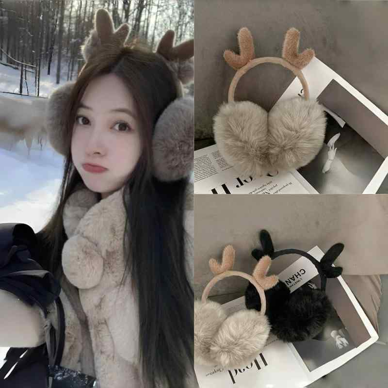 イヤーマフ レディース 女性用 秋冬 防寒 保温 あったか かわいい 鹿の角デザイン 折りたたみ式 コットン素材 快適 おしゃれ 室内 屋外 普段使い