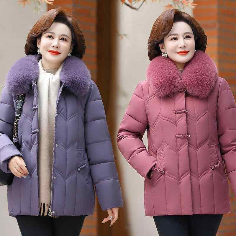 中綿コート レディース ミセス ママ 冬 裏ボア 厚手 防寒 保温 暖かい スリム ミドル丈 ファー付き 取り外し可能 ジップアップ 無地 上品 エレガント 通勤 アウター