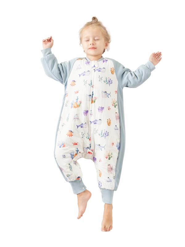 スリーパー ベビー 子供 調温機能 抗菌防臭 よもぎジンジャー加工 竹繊維コットン 足元セパレート オー..