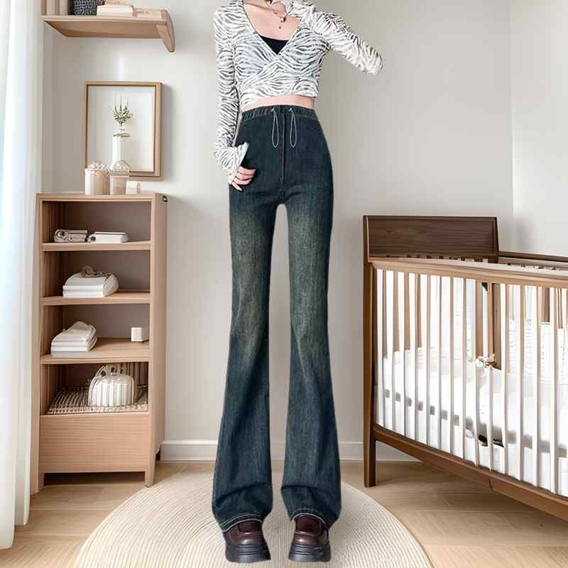 パンツ マタニティ デニムパンツ フレアパンツ ロング丈 ストレッチ 快適 腹部サポートなし 高見え 着..