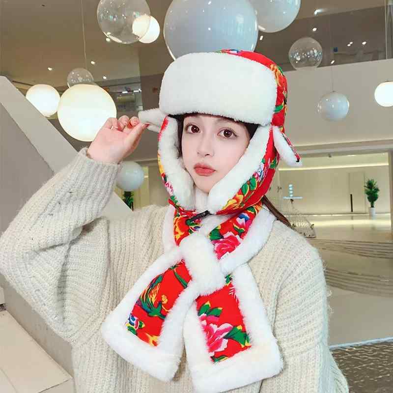 雷鋒帽 メンズ レディース ユニセックス 冬物 防寒 保温 耳当て付き 防風 首元まで暖かい 東北大花柄 ..