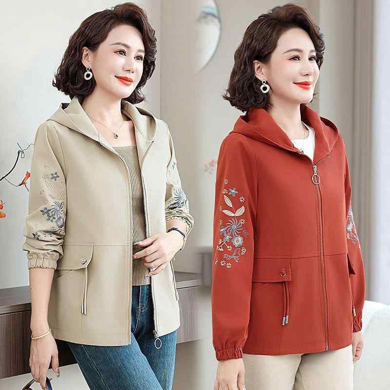 ブルゾン レディース ミセス フード付き 春秋 長袖 刺繍 ジップアップ 大きいサイズ ゆったり ショート丈 カジュアル おしゃれ きれいめ ライトアウター 体型カバー