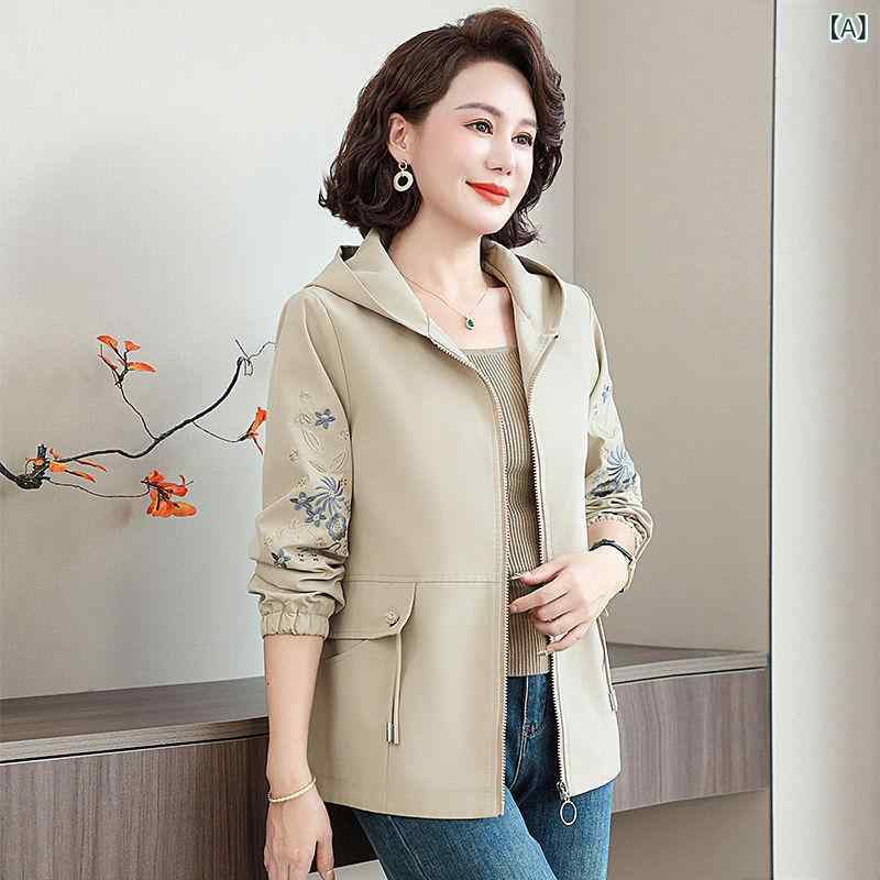 ブルゾン レディース ミセス フード付き 春秋 長袖 刺繍 ジップアップ 大きいサイズ ゆったり ショート丈 カジュアル おしゃれ きれいめ ライトアウター 体型カバー