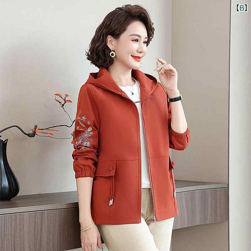 ブルゾン レディース ミセス フード付き 春秋 長袖 刺繍 ジップアップ 大きいサイズ ゆったり ショート丈 カジュアル おしゃれ きれいめ ライトアウター 体型カバー