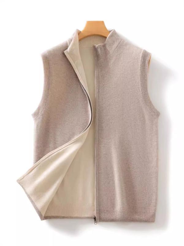 ニットベスト メンズ リバーシブル ジップアップ スタンドカラー 厚手 100% ウール ノースリーブ カーディガン ジレ 秋冬 通勤 ビジネス カジュアル 無地 トップス
