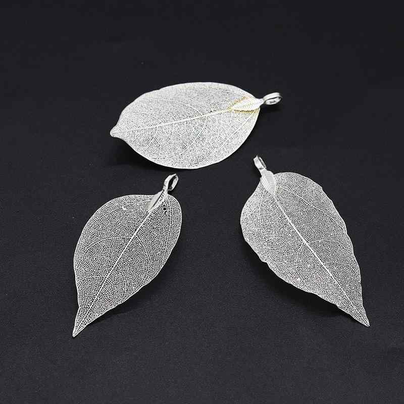 髪飾り DIYパーツ 純銅 色落ち防止 銀メッキ加工 透かし彫り リーフモチーフ 葉脈 かんざし ヘアクラウン ベース ペンダントトップ アンティーク レトロ 手作り材料