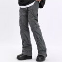 パンツ メンズ ユニセックス 薄手 微ストレッチ ポリエステル 春秋 アメリカンストリート V系 個性的 プリーツ フレア カジュアル 普段使い 長丈 無地