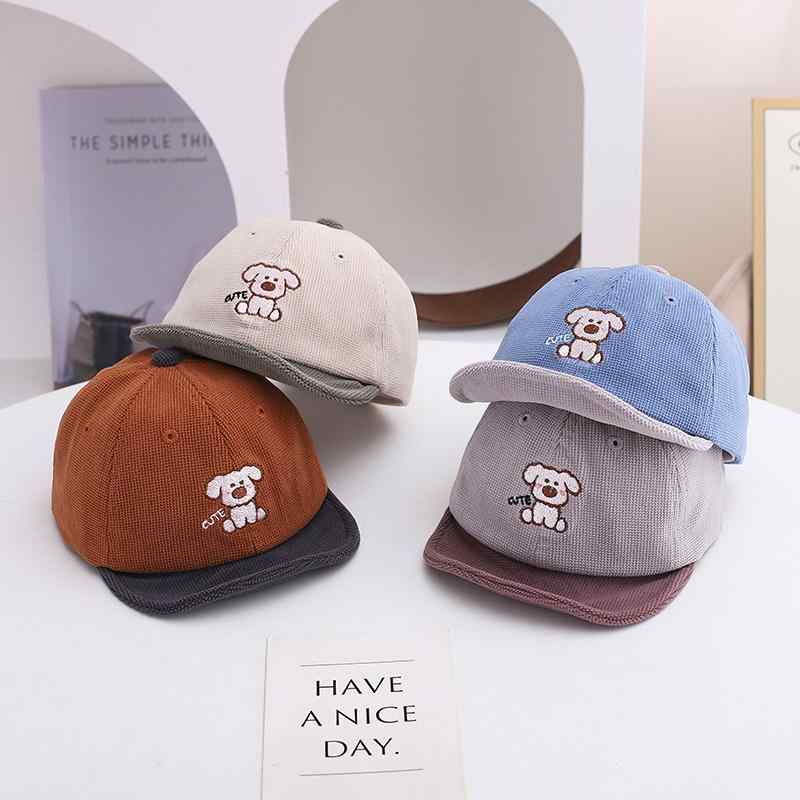 キャップ キッズ ベビー 保温 防風 日よけ 通気性 綿100% 漫画犬 刺繍 ツートンカラー 切り替え ソフトつば 厚手 ニット 秋冬 子供 男の子 女の子 おしゃれ かわいい 青 グレー カーキ チョコレート(x2)