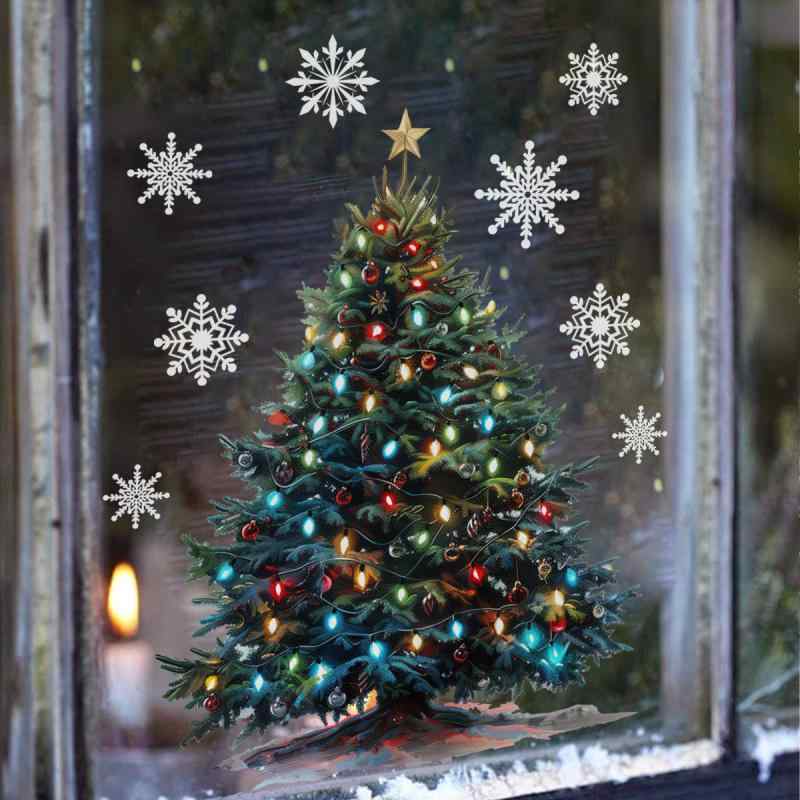 MOTTAINAI - 窓飾り クリスマス 貼ってはがせる 両面印刷 ウィンドウステッカー 雪結晶 クリスマスツリー 店舗 リビング キッチン 窓ガラス デコレーション シール PVC素材 30x40cm