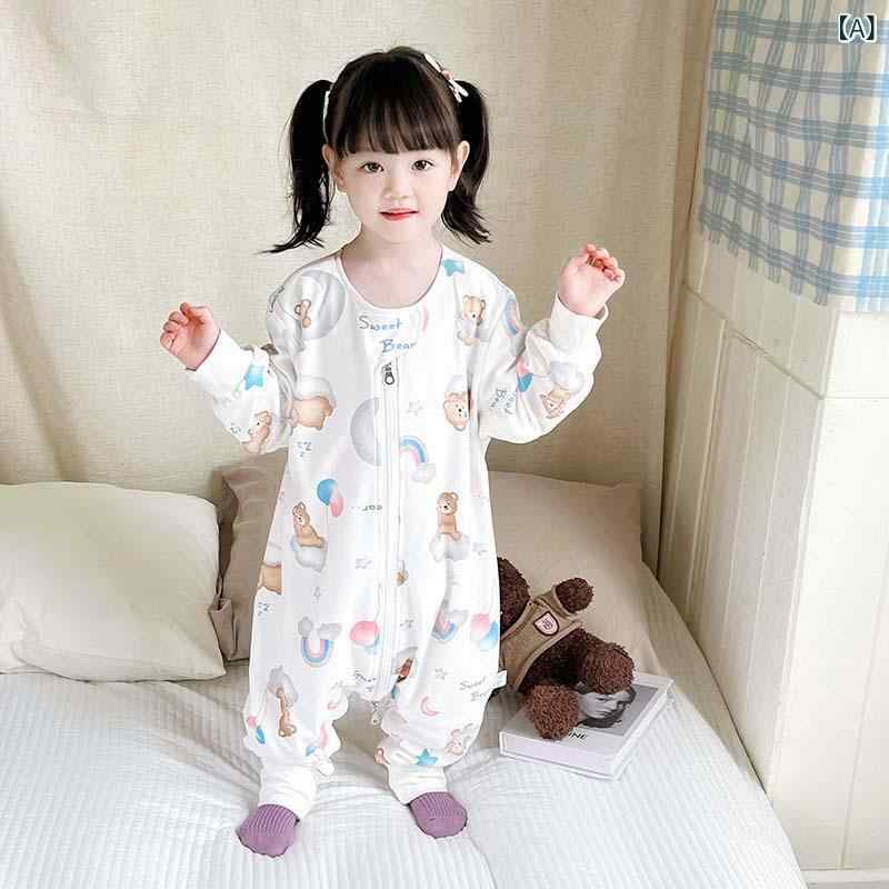 スリーパー キッズ ベビー 子供用 足つき 足割れ 寝冷え防止 防寒 保温 綿100% 純綿 コットン ダブルガ..