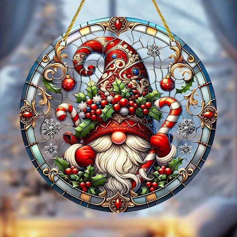 オーナメント クリスマス ノーム アクリル製 彩絵 ペイント 窓飾り 壁飾り 吊り下げ レトロ かわいい ..