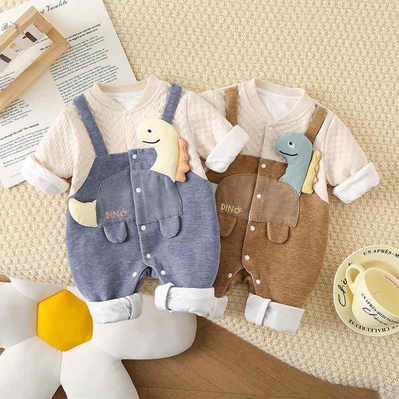 ロンパース ベビー 男の子 新生児 小月齢向け コットン 綿素材 サロペット風 フェイクレイヤード カバ..