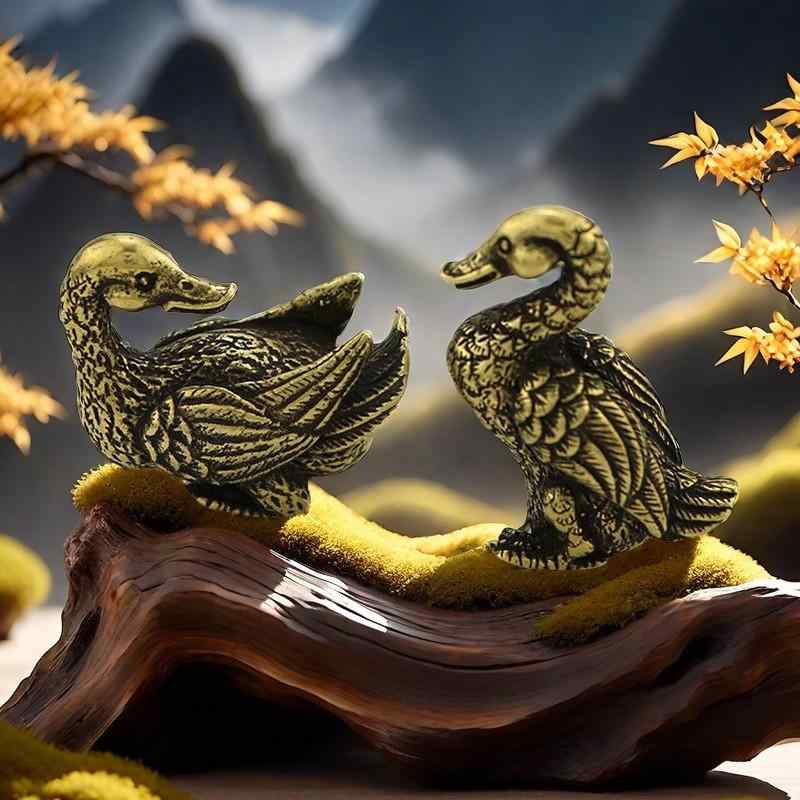 置物 純銅製 ハンドメイド ユニーク かわいい アヒル ペア 2個セット アンティーク調 レトロ 銅器 中華..