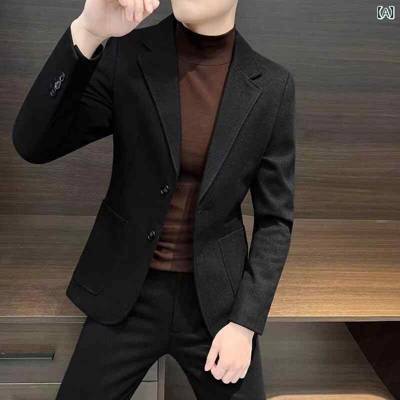 ジャケット メンズ 男性用 秋冬 厚手 防風 テーラードジャケット ポリエステル 大人カジュアル きれいめ 韓国ファッション ブレザー ビジネス カジュアル 無地 黒 グレー 茶色