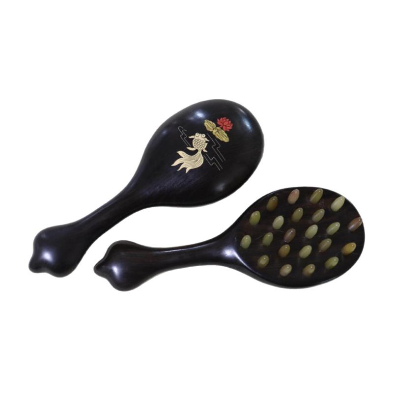 マッサージブラシ 紫檀 羊角デザイン 蓮と魚の象嵌 頭皮ケア 経絡マッサージ 高級感 天然木 上質 ヘルスケア 血行促進 男女兼用