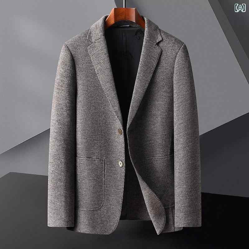 ジャケット メンズ 大きいサイズ ゆったり 厚手 暖かい 高品質 羊毛 ウール ダブルフェイス ビジネス カジュアル 通勤 オフィス 秋冬 シングルブレスト 無地 コーヒーブラウン ダークグレー