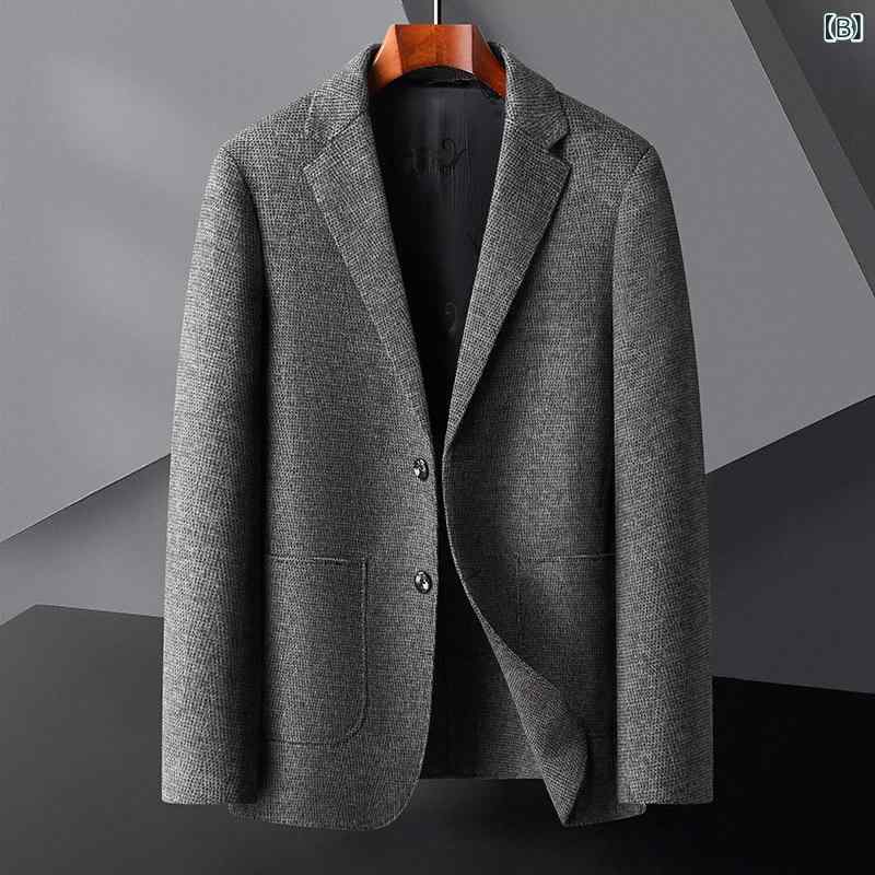 ジャケット メンズ 大きいサイズ ゆったり 厚手 暖かい 高品質 羊毛 ウール ダブルフェイス ビジネス カジュアル 通勤 オフィス 秋冬 シングルブレスト 無地 コーヒーブラウン ダークグレー