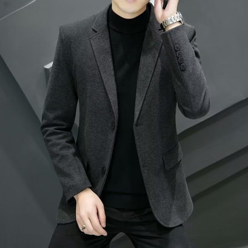 ジャケット メンズ ウォッシャブル 型崩れしにくい 厚手 スリムフィット 高級感 メルトン ウール調 カジュアル ビジネス 通勤 オフィス 秋冬 セットアップ対応