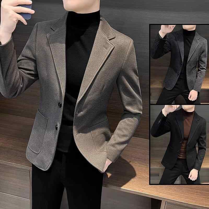 ジャケット メンズ 男性用 秋冬 厚手 防風 テーラードジャケット ポリエステル 大人カジュアル きれいめ 韓国ファッション ブレザー ビジネス カジュアル 無地 黒 グレー 茶色