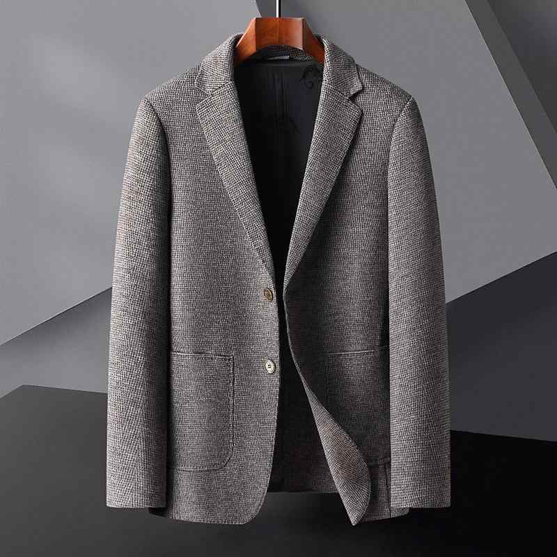 ジャケット メンズ 大きいサイズ ゆったり 厚手 暖かい 高品質 羊毛 ウール ダブルフェイス ビジネス カジュアル 通勤 オフィス 秋冬 シングルブレスト 無地 コーヒーブラウン ダークグレー